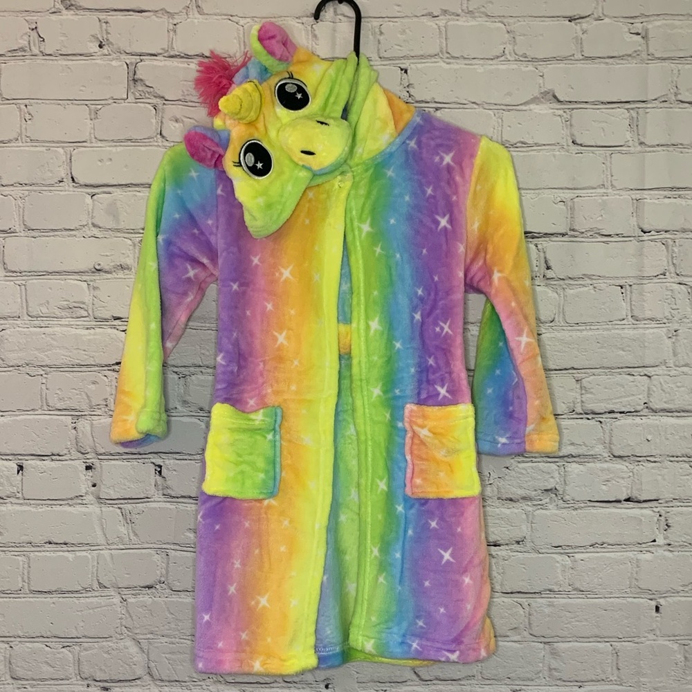 NWOT Girls Unicorn Rainbow Robe Sz 4/5T